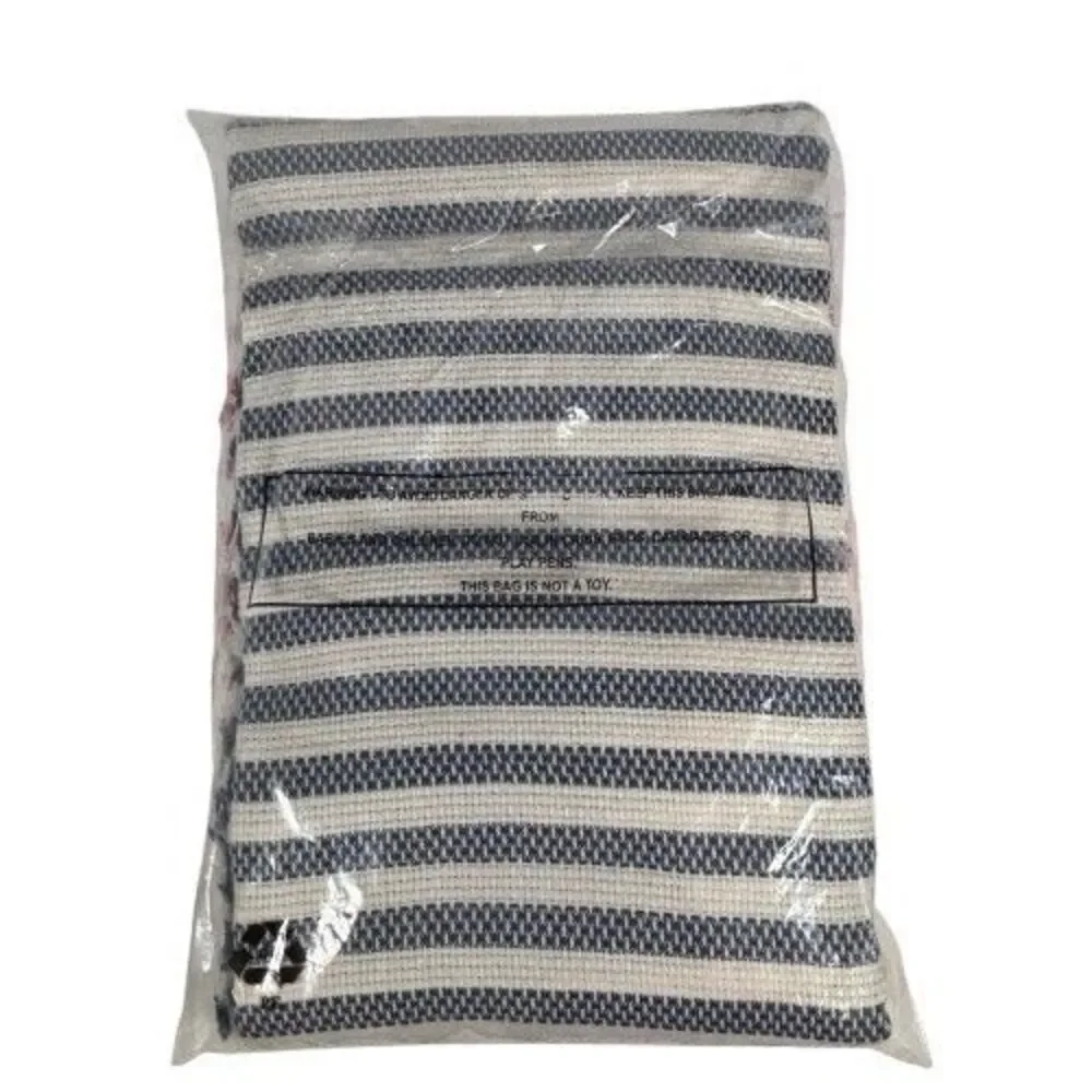 New J. Jill Tasseled Cotton Oversize Striped Blanket Shawl Throw Fringe 70 X 48